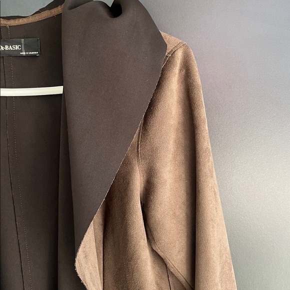 Zara Knit Faux Suede Olive/Brown Hooded Drape Coat - Picture 3 of 4